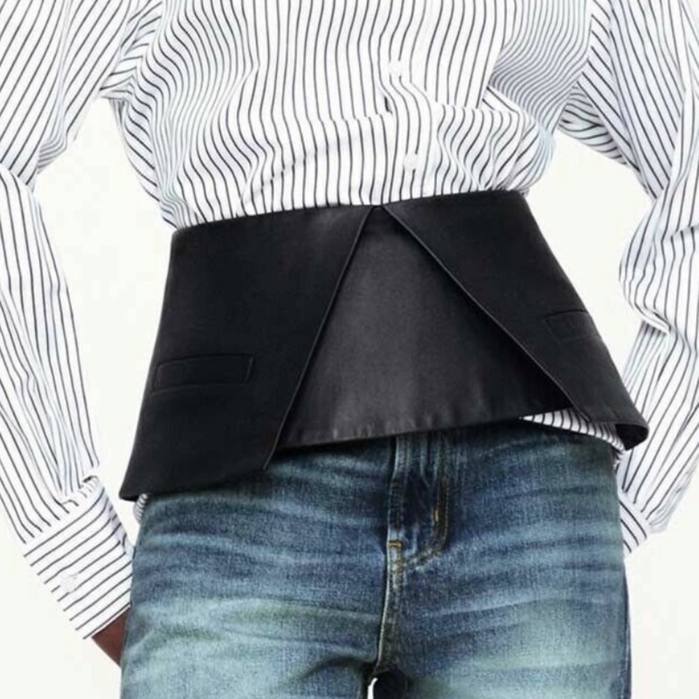 Zara Limited Edition leather peplum sash belt leather black medium USA 32 (28)